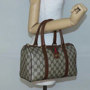 GUCCI GG Supreme Web Sherry Line Bag PVC Beige Gold 002 615 6838 Auth 141971